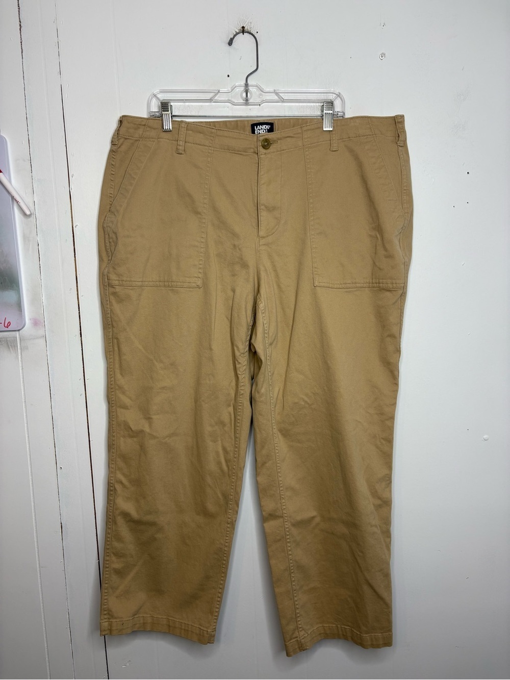 Lands End Pants Womens 20W Khaki Cropped Utility Deep Pockets Tan Classic
